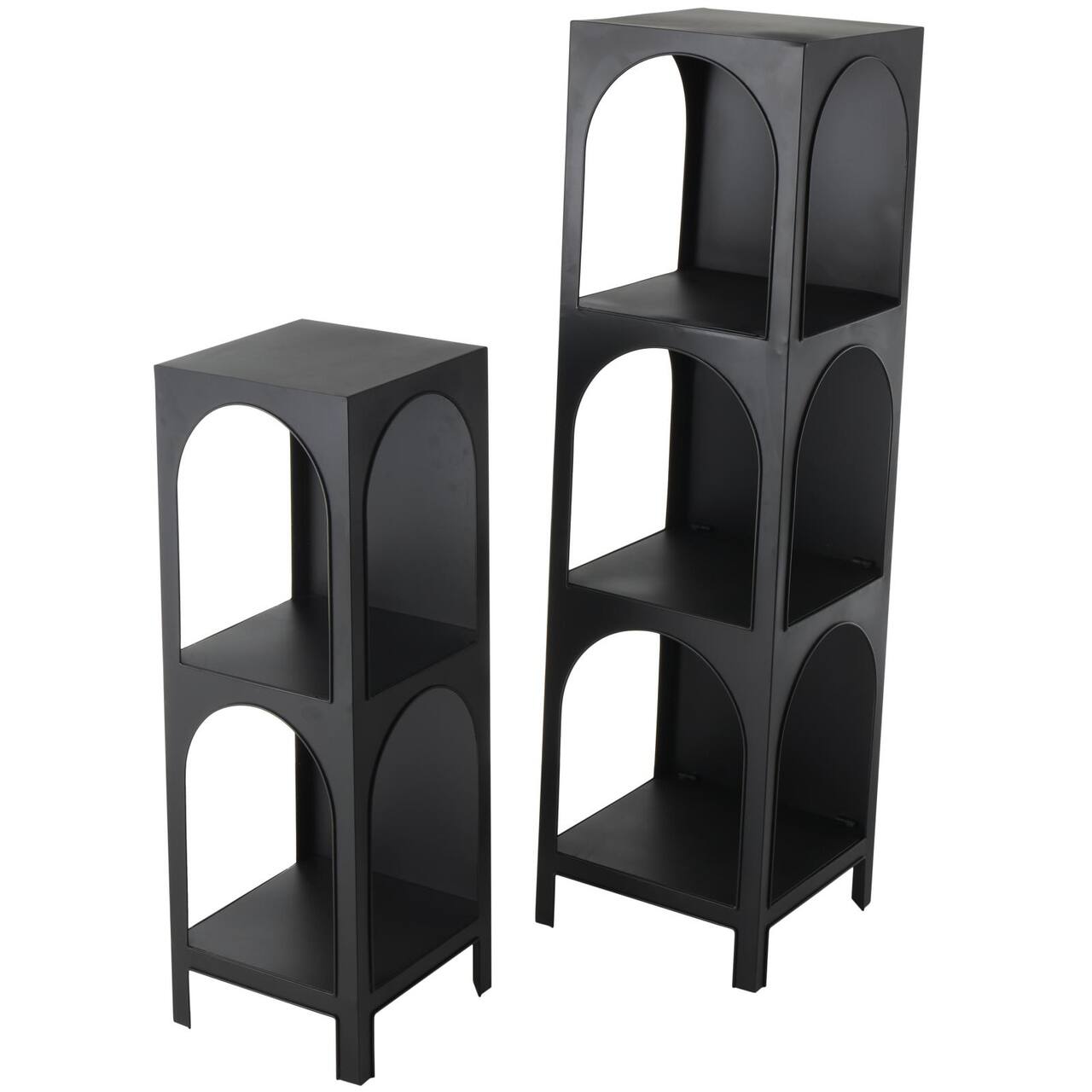 Black Metal 2 & 3 Shelf Storage Shelving Unit with Arched Openings, 2ct.